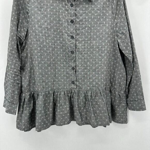 The Great. The Ruffle Oxford Top Size XS Cotton Polka Dot Grey Peplum Preppy - Picture 5 of 12